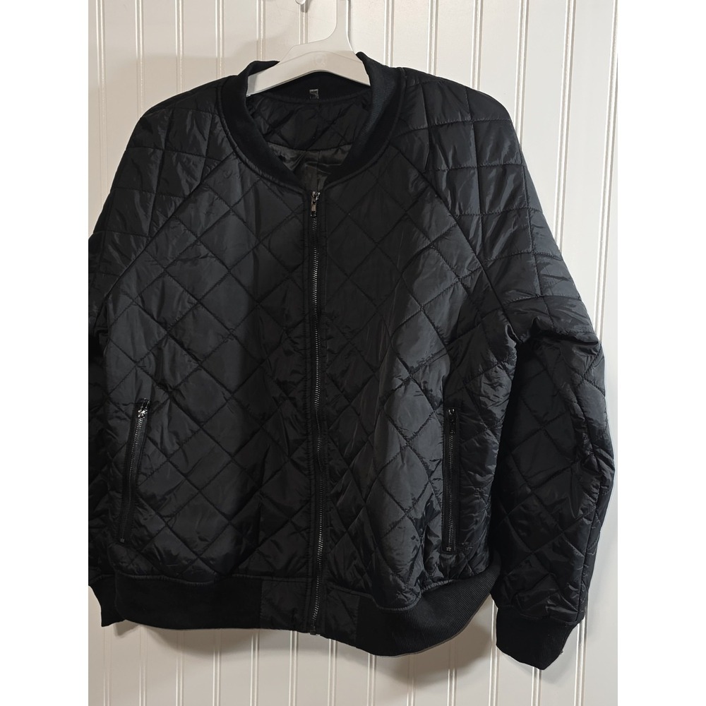 Women's Bomber Jacket Quilted Black Sz Xl - Picture 2 of 4
